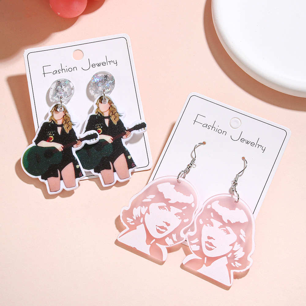 10g Weight 304 Stainless Steel Ear Needle Material 1 Pair Cute Human Arylic Drop Earrings