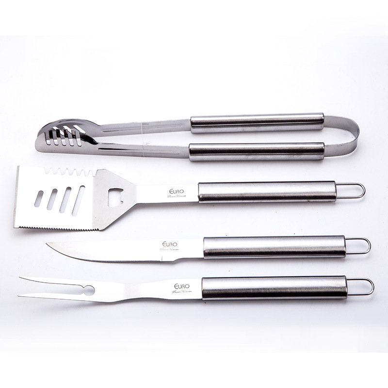 [Fuente de fábrica] Herramienta de BARBACOA de acero inoxidable mango de tubo grande Juego de hornear de 4 piezas Juego de hornear a granel Accesorios