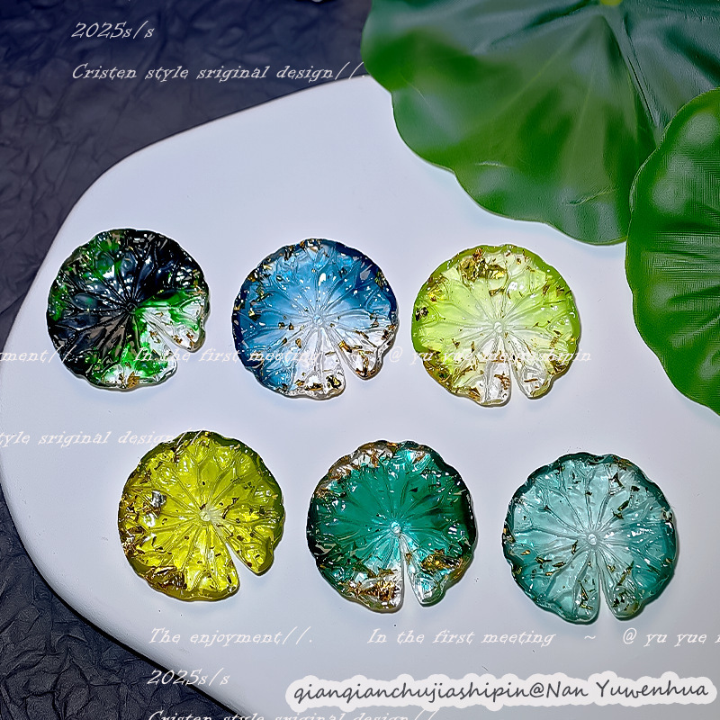 New gold foil translucent open large lotus leaf DIY hairpin, bracelet, Crocs shoe material, nail art accessories wholesale