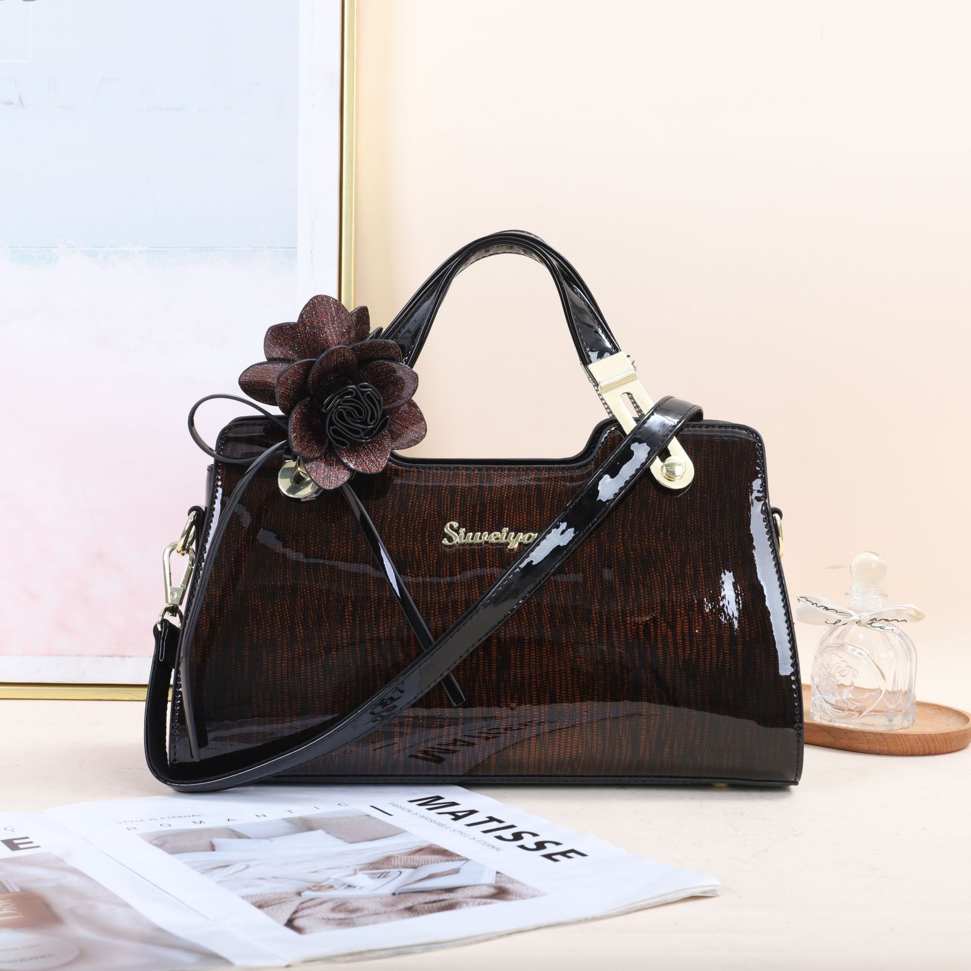 Borsa a mano sfumata vernice moda madre 2024 nuova borsa a tracolla in pelle alla moda per le donne_voghion.com