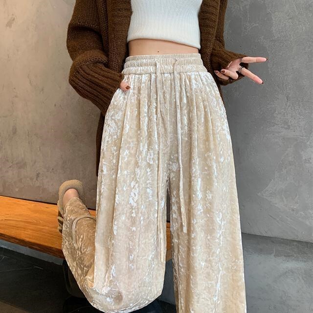 Velvet Wide-Leg Pants for Women, Autumn High-Waisted Slimming Loose Straight-Leg Floor-Length Casual Relaxed Drape Pants