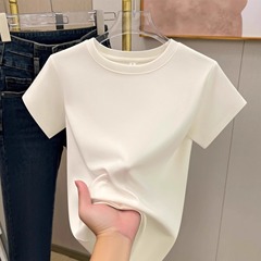 純綿右肩痩身半袖Tシャツレディース夏新作インシンプルアウタースリムベーシックボトムシャツトップ