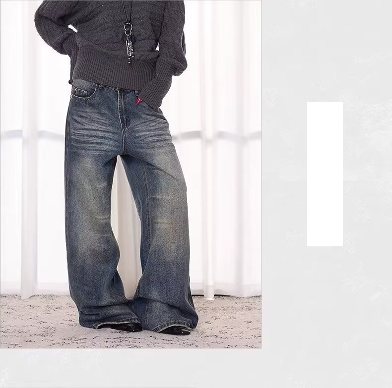 Unisex Retro Washed Distressed Jeans Loose Straight Leg Casual Hip Hop Dance Long Pants Spring/Autumn Summer Wear_ecoleips.com