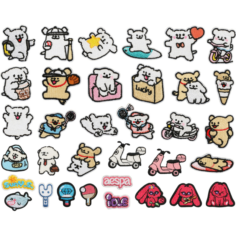 Line Dog Embroider Cloth Stickers Cute Rabbit Patch Stickers Bag Decoration Kidsren's Clothing Embellishment Embroidered Seal Ironing