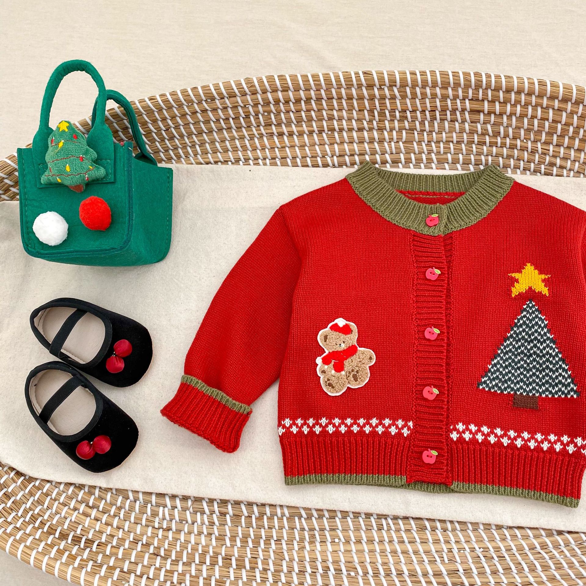 Children's Cardigan Christmas Clothes Baby Cotton Crew Neck Coat Top