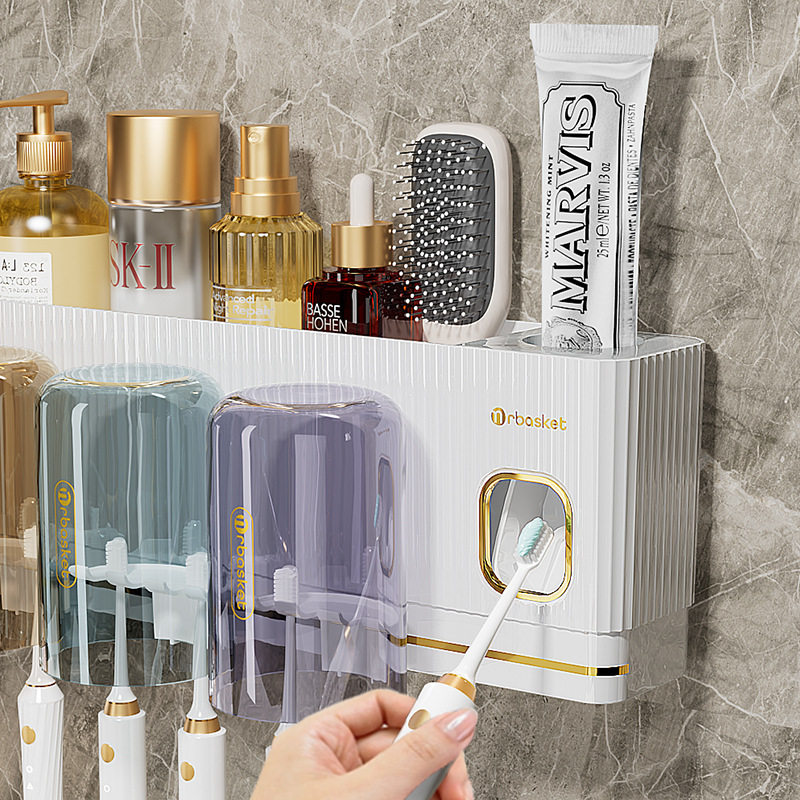 Rack de cepillo de dientes de lujo ligero montado en la pared sin ponche inodoro cepillado Taza estante de cepillo de dientes taza de lavado doméstico traje