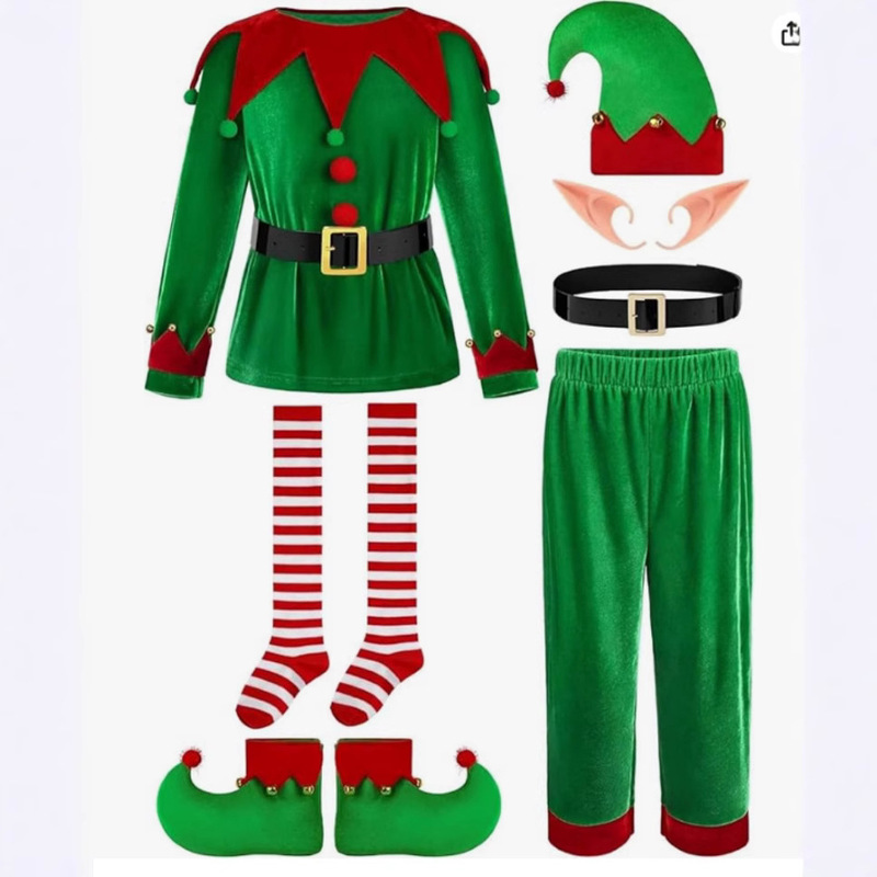 2025 Christmas Children's Elf Costume Set Boys Velvet Funny Elf Dress up Christmas Costume