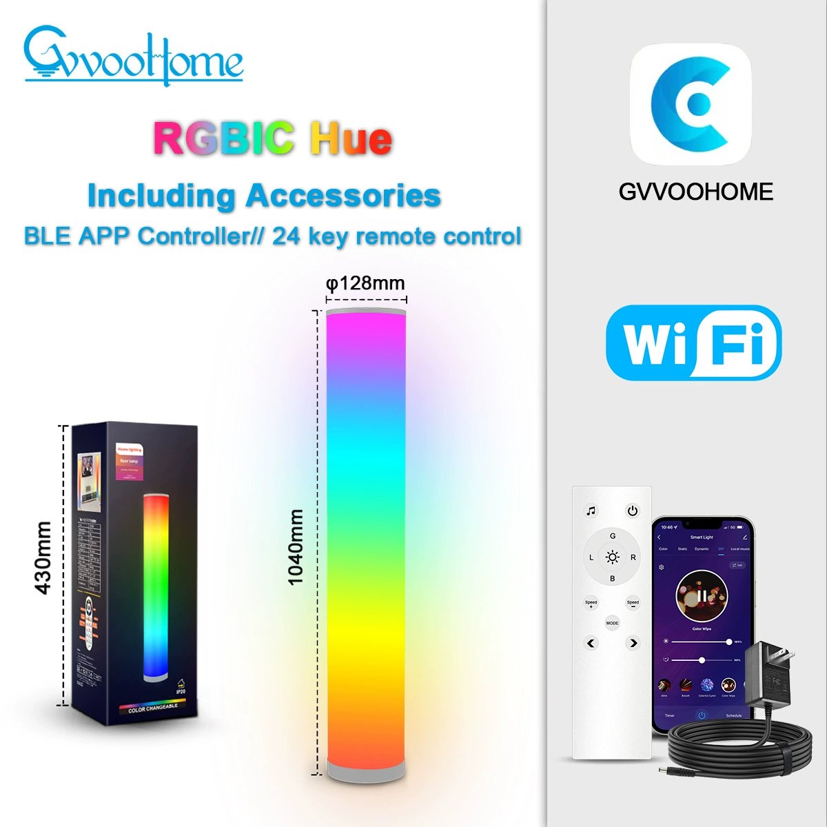 LED-торшер ГввоотХоум RGBW Bluetooth/ Wi-Fi, управление приложением, высотой 1.04 м