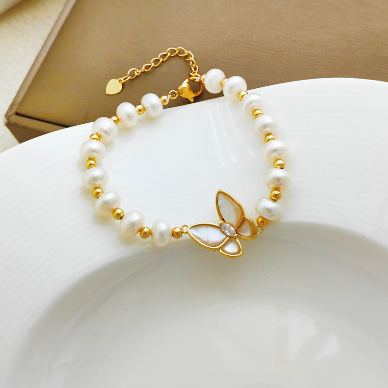 Fashion Butterfly Pearl Pearl Inlay Opal Zircon Bracelets 1 Piece