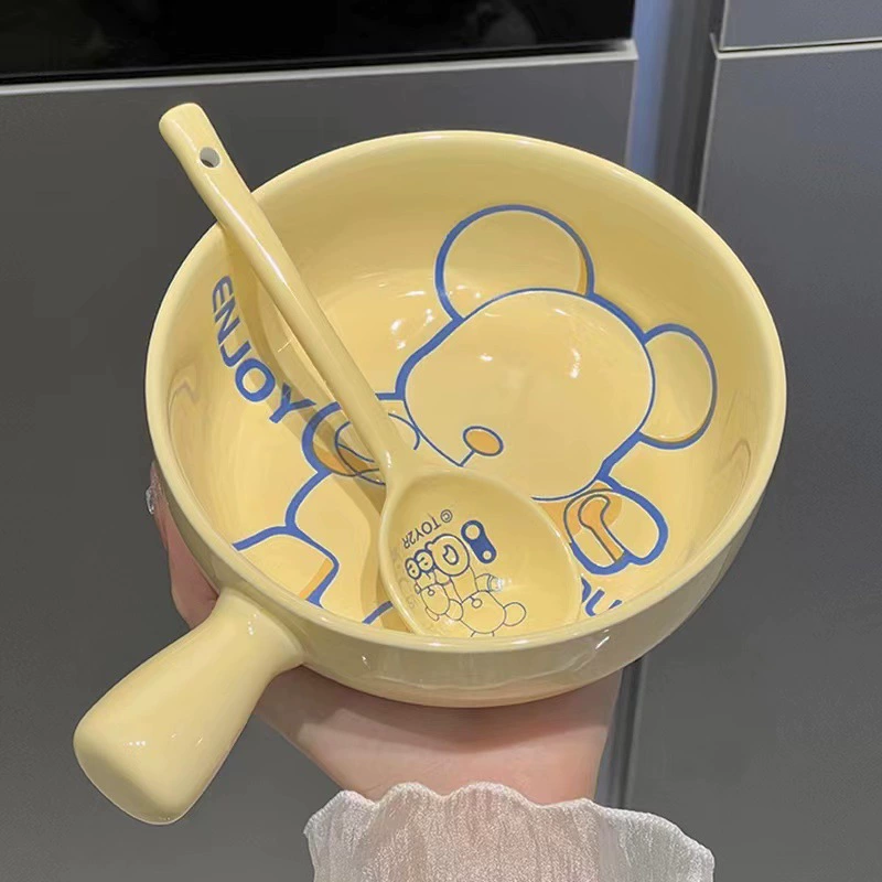 Набор мисок и тарелок интернет-знаменитостей для домашнего использования, дорогая керамическая миска с ручкой, салатница, креативная и милая посуда для одного или двух человек.