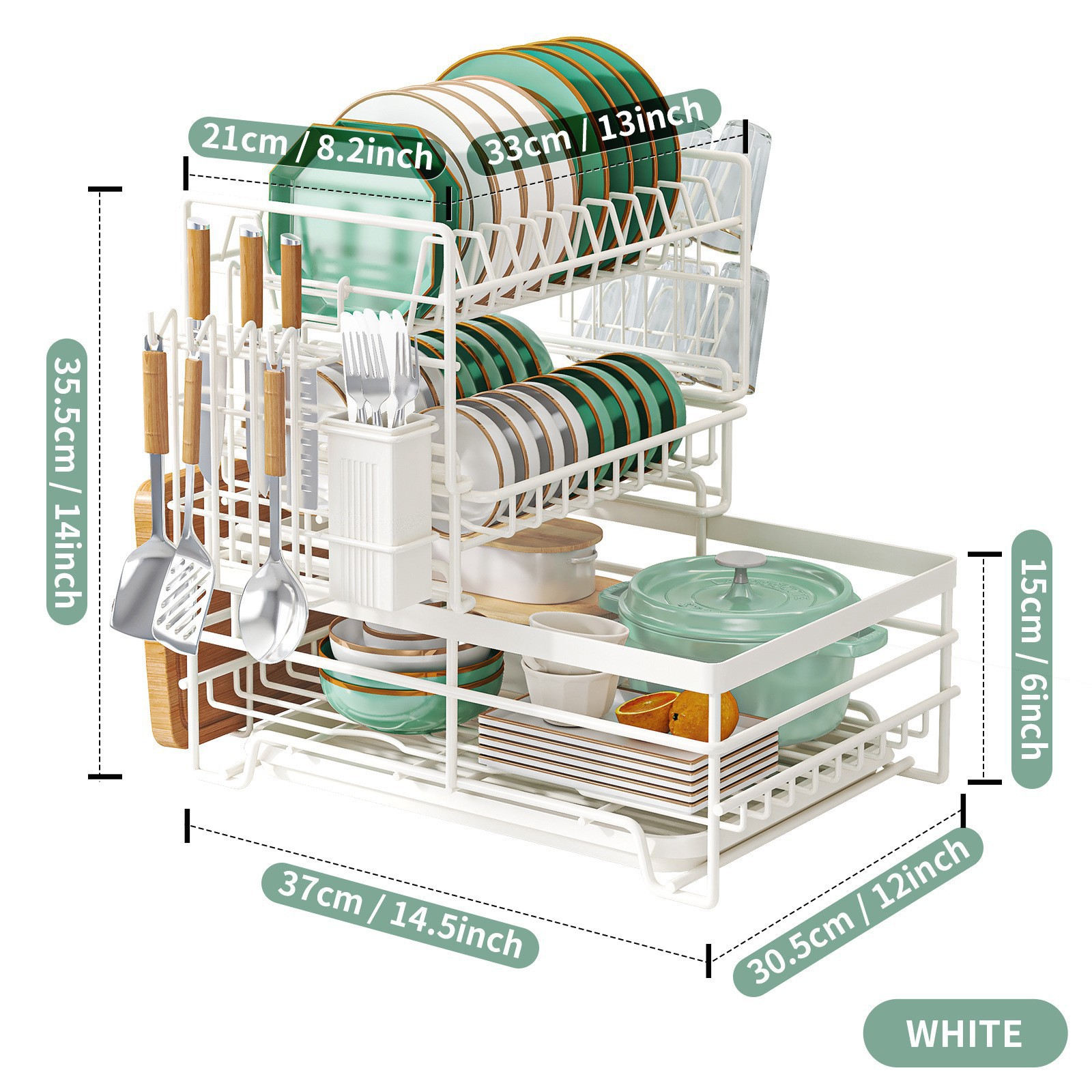 Transfronterizo Amazon cocina estante de platos a prueba de óxido casera doble capa de drenaje estante de platos multifuncional estante de almacenamiento de platos