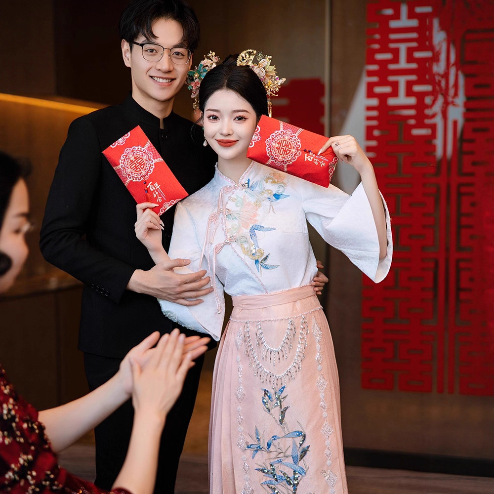 New Chinese-Style Wedding Attire Pink Mamian Skirt Set 2026 Engagement Dress for Petite Figures Hanfu Exclusive Ethnic Style
