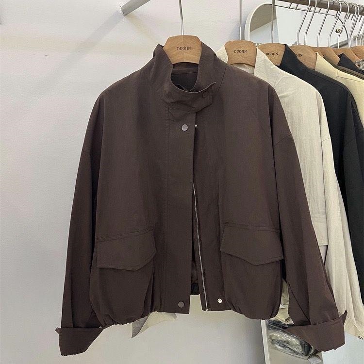 Korean-style short stand-collar windbreaker for women, loose and slimming, suitable for spring and autumn, casual workwear jacket