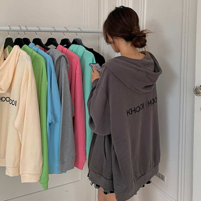 2022 Autumn Double-layer Hat oversize Letter Embroidered BF Style Loose Hooded Sweater Women's All-match Cardigan Coat Women 2022 Autumn Double-layer Hat oversize Letter Embroidered BF Style Loose Hooded Sweater Women's All-match Cardigan Coat Women