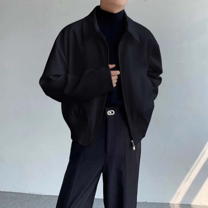 Casual Solid Color Lapel Jacket, Loose And Trendy Short Silhouette Versatile Jacket_voghion.com