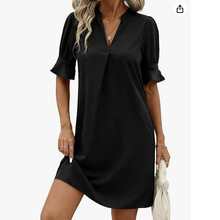 2026年夏季女士连衣裙 V领荷叶边袖宽松直筒裙 夏威夷太阳裙 海滩