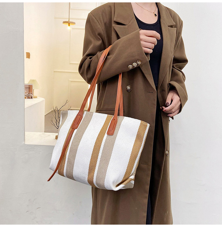 Bag Large Capacity Commuter Canvas Bag 2021 New Trendy Net Red Striped Tote Bag display picture 13