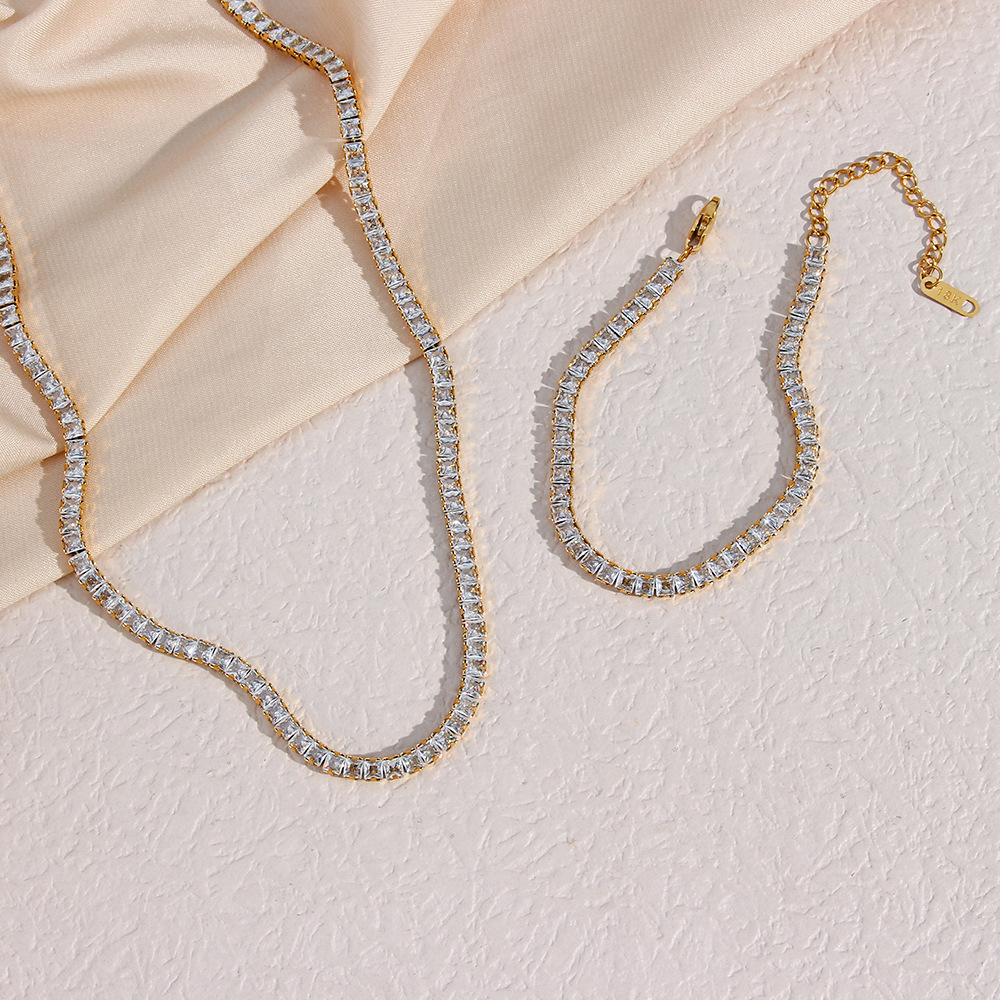 Fashion Square Stainless Steel Plating Inlay Zircon Bracelets Necklace