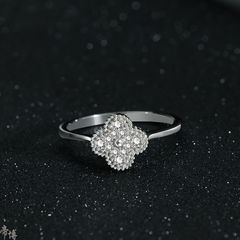 S925纯银四叶草镶钻戒指女轻奢简约百搭跨境欧美热销爆款厂家批发