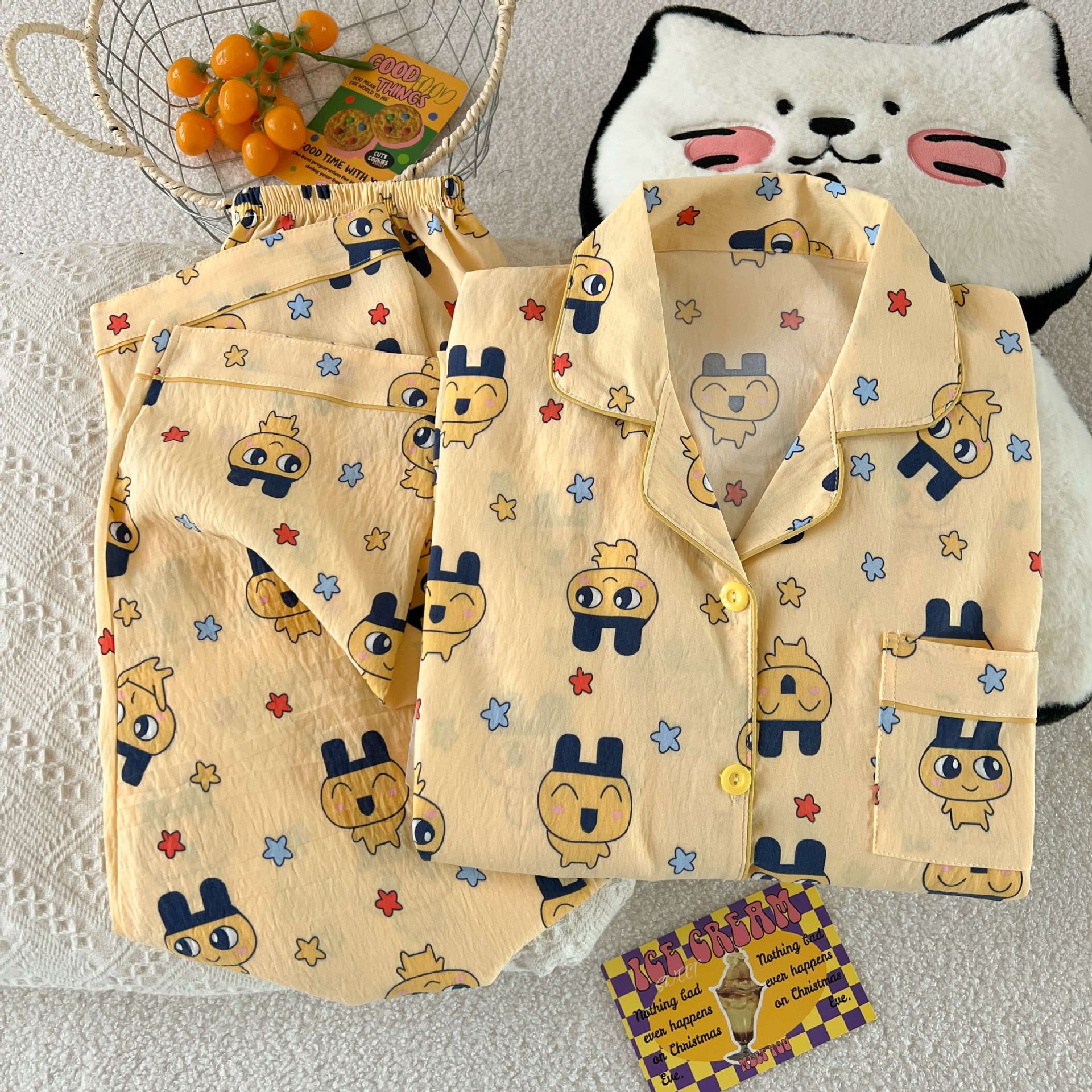 Al por mayor transfronterizo primavera y otoño 2026 nuevo pijama de mujer dibujos animados nubes dulces cardigan de algodón mangas largas pantalones largos cubierta de ropa para el hogar image 23
