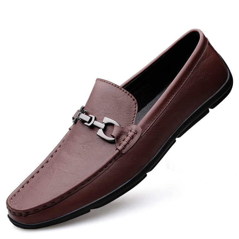 Transmisión en vivo de zapatos Bean para hombres de cuero de vaca transfronterizos de alta calidad transpirables de cuero suave con un pedazo de zapatos de cuero casuales para hombres