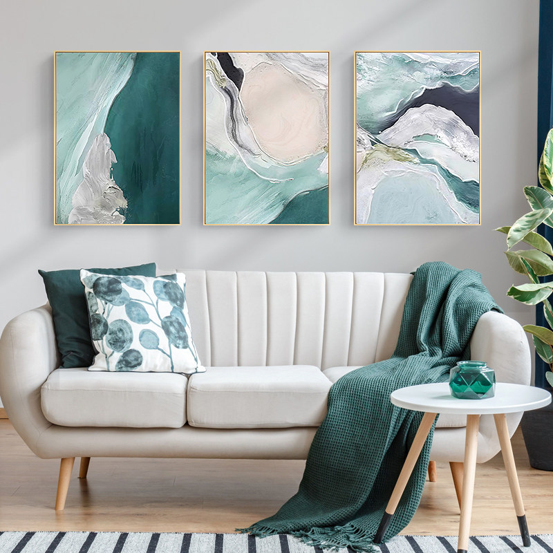 Modern Abstract Living Room Decorative Painting Nordic Style Blue Sea Sofa Background Wall Hanging Painting Hotel Homestay Mural