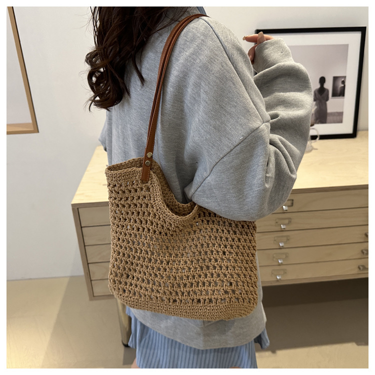 Artistic and retro hand-woven bags, casual cotton thread single-shoulder bags, tote bags, woolen bags, shopping bags for women undefined