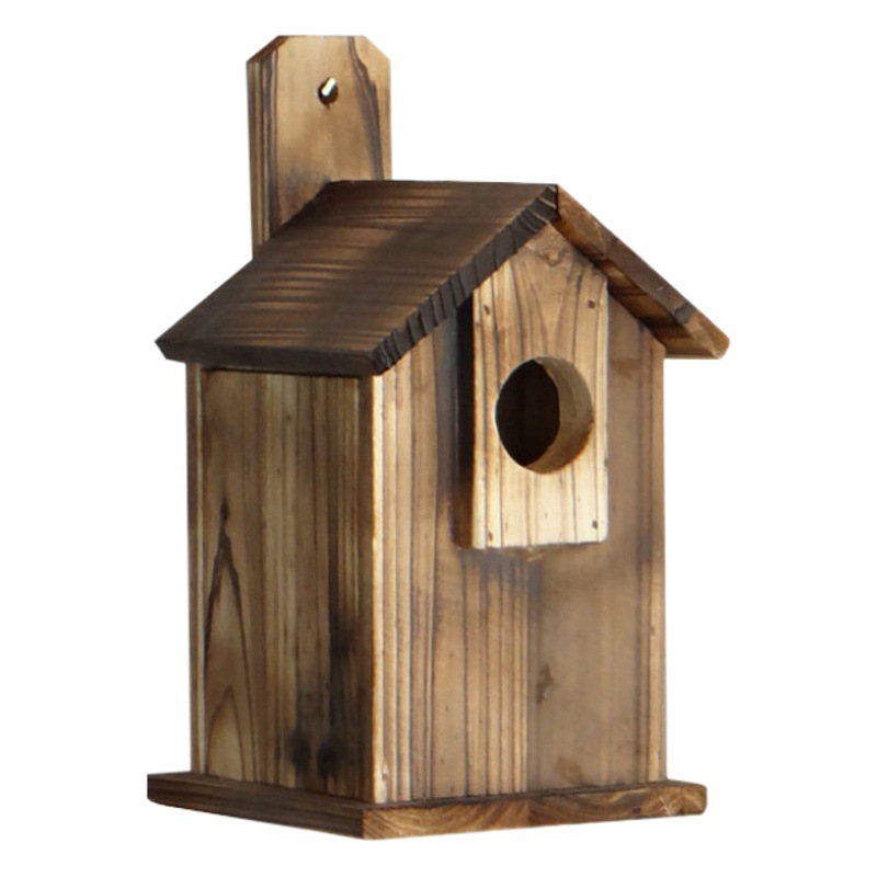 Nido de pájaro de madera retro al aire libre carbonizado exterior Nido de Pájaro creativo interior creativo de madera artesanía decoración casa de aves