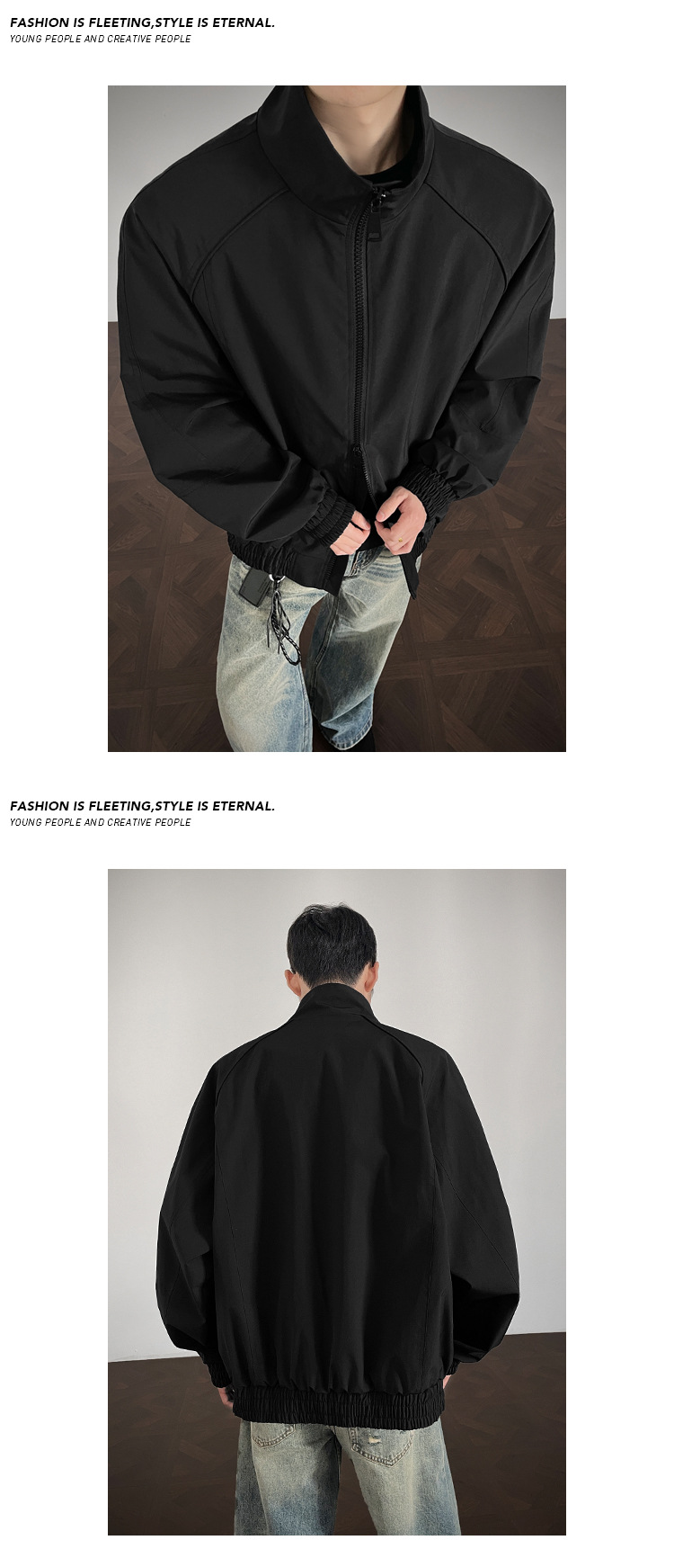 Bomber Cleanfit destrutturato con colletto alto da uomo, modello baseball corto in stile americano con spalla strutturata_voghion.com