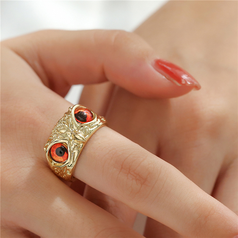 Aogu Cross-border Supply Copper Plating 18k Gold Vintage Bohemian Style Personality Owl Jewelry Open Ring display picture 10