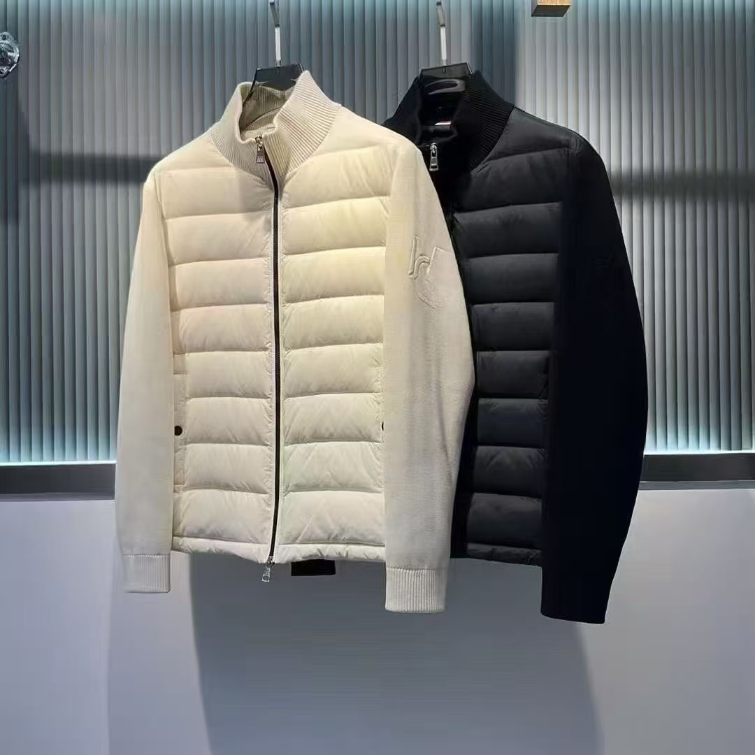 2024 Mengjia Autumn and Winter New Men's Wool Knitted Light down Jacket Stand Collar Casual Business Cardigan Jacket