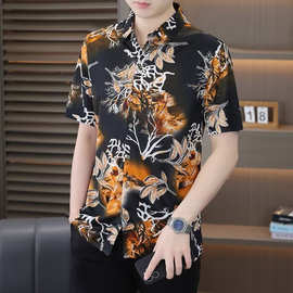 男衬衫休闲时尚国风上衣渡假衫男装服饰3D印花夏季薄款开衫2026新