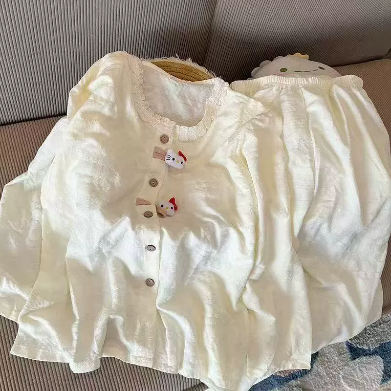 Пижамный комплект Hello Kitty — летняя детская одежда, короткий рукав с шортами или длинный рукав с брюками, размеры M–2XL