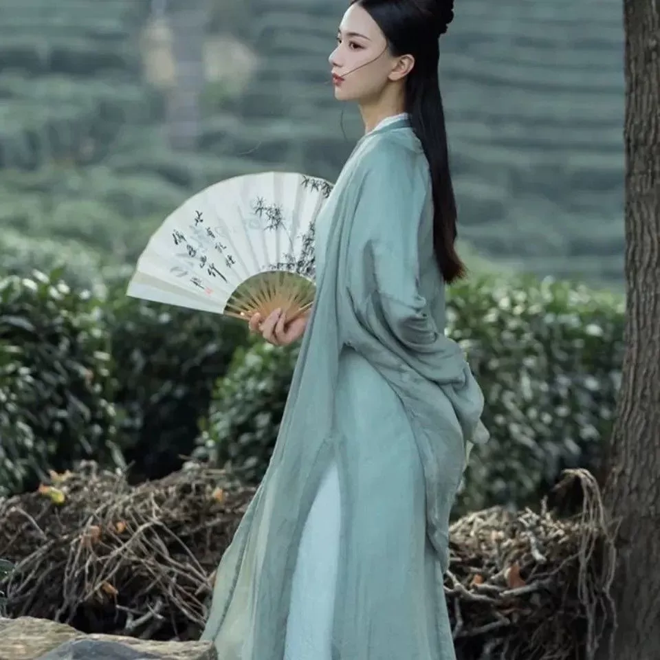 Холодно- и тепло-рукав Hanfu для женщин 2024 новый широкий рукав, сказочная юбка, древний стиль, сказочный свободный костюм