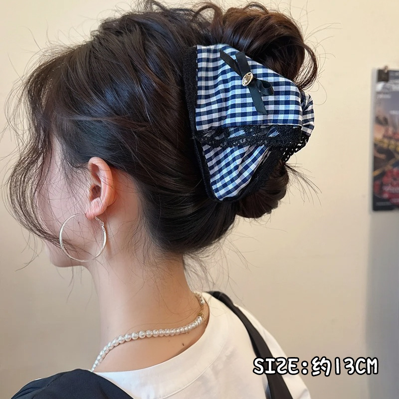 新しいレトロな韓国生地のリボン三角形クリップ女性の大きなヘアクリップ後頭部の髪の量シャーククリップ|undefined