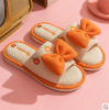 Cute non-slip breathable slippers with bow for beloved indoor, cotton and linen, soft sole, wholesale