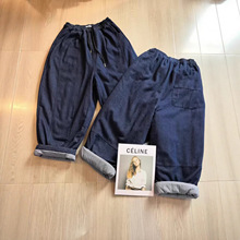 2025冬季新品韩版时尚宽松休闲大码加棉保暖牛仔棉裤女减龄长裤子