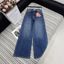 mm25早春新款高腰显瘦重工满天星烫钻绣花牛仔裤