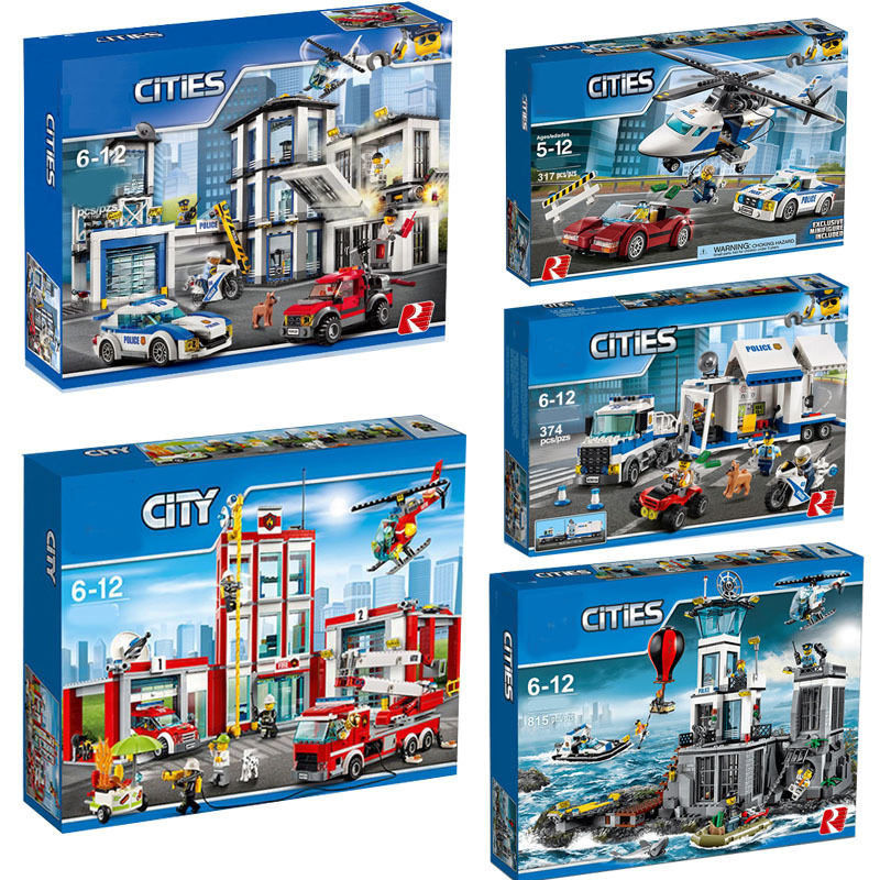 Building Block City Series Fire Police Headquarters Car and Plane Boys' Educational Assembly Toys for Children Gift