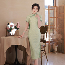 旗袍优雅2023改良少女长款复古新中式绿色蕾丝文艺日常可穿连衣裙