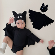 万圣节蝙蝠造型婴儿连体衣 外贸新款婴幼儿黑色哈衣爬服 宝宝套装