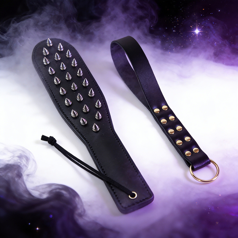 S P Erotic Spiked Leather Paddle, Black Thickened Ruler-Style Hand Paddle, Adult Novelty Item, Props for Dropshipping