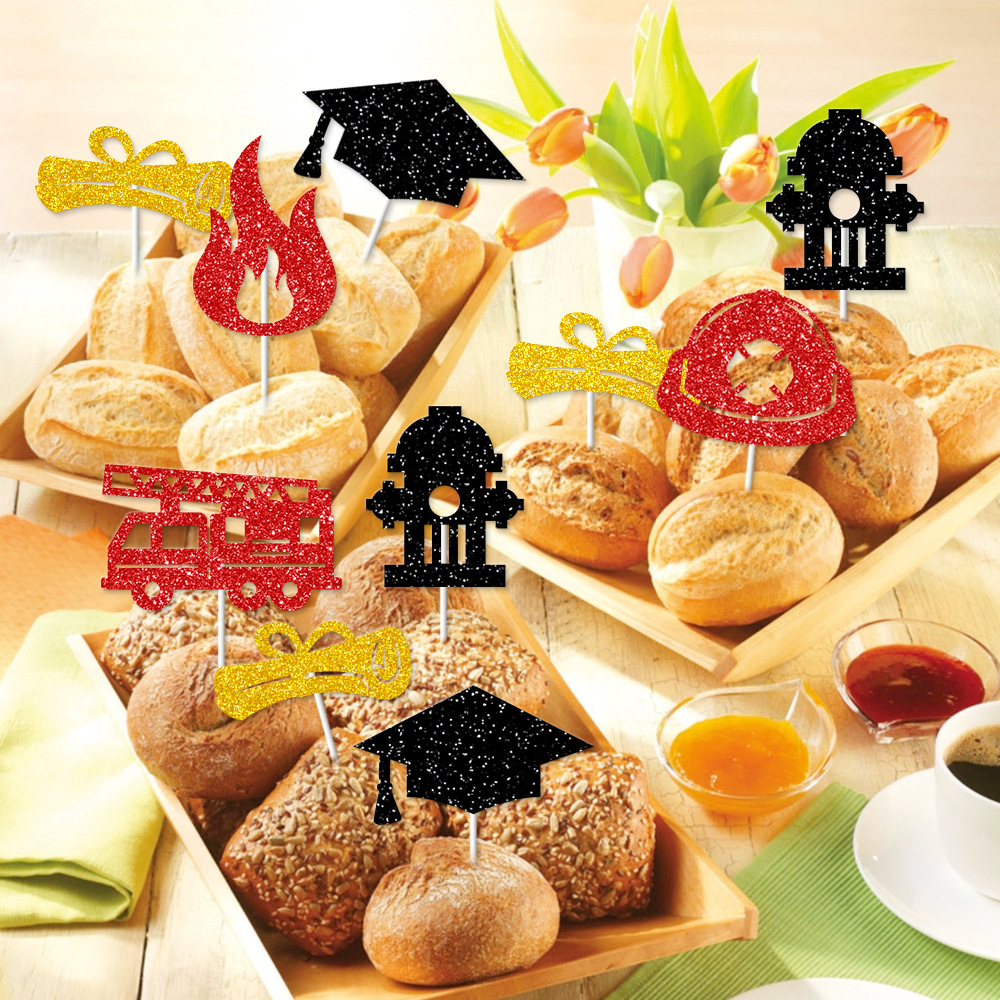 Decoración de pastel de graduación de Amazon temática de incendios cupcake plug-in party decoración