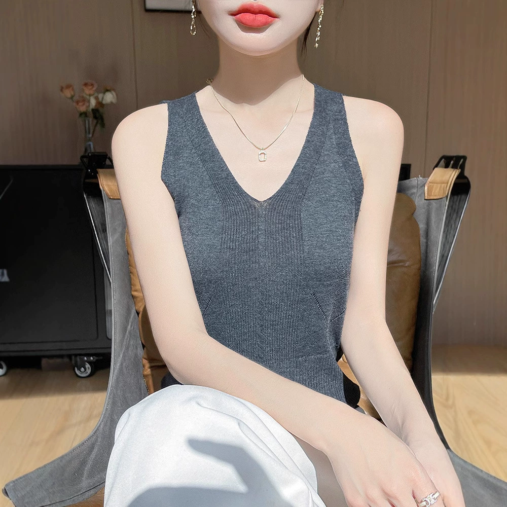 Весенний и летний новый V-образный камзол жилет женский трикотаж