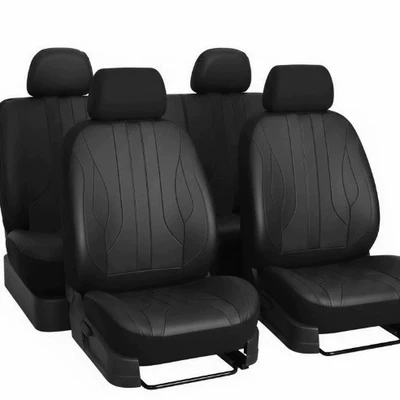 Amazon Mexico Cross-Border Foreign Trade Car Seat Covers Single-Line Diamond Quilted Embroidered Pu Leather Export to Europe and America (Universal seat cover) - black-nine-piece-set