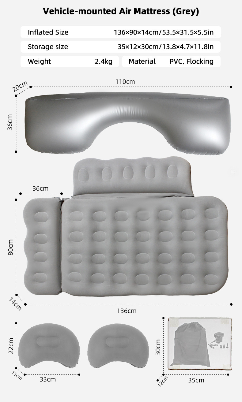 Cross-Border Universal Car Inflatable Bed, Car Rear Seat Air Mattress, Foldable Sleeping Inflatable Mattress, Travel Car Mattress