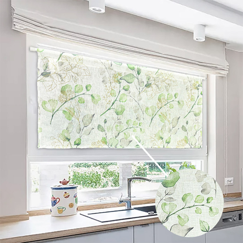 Green Petal Pole Kitchen Valance Country Farmhouse Short Curtain Cafe Decor Polyester Small Window Curtain Plant