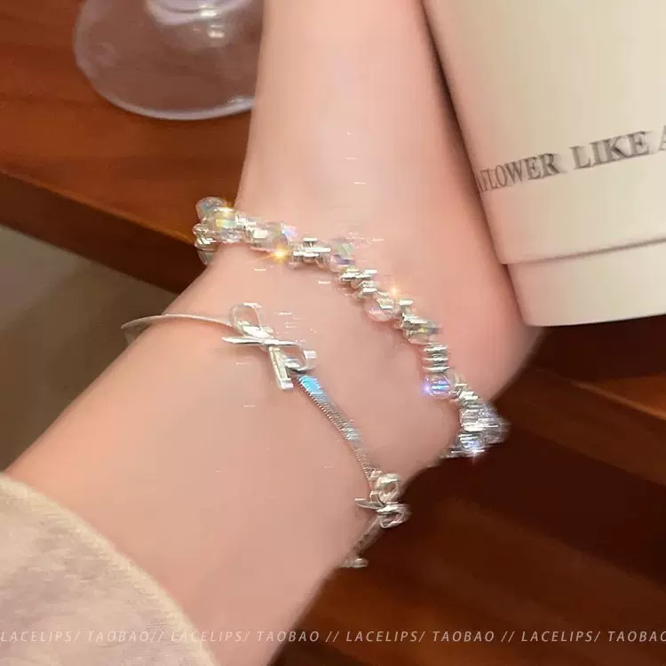 彩色小灯泡碎银串珠手链女轻奢小众百搭蝴蝶结手环设计感新款手饰