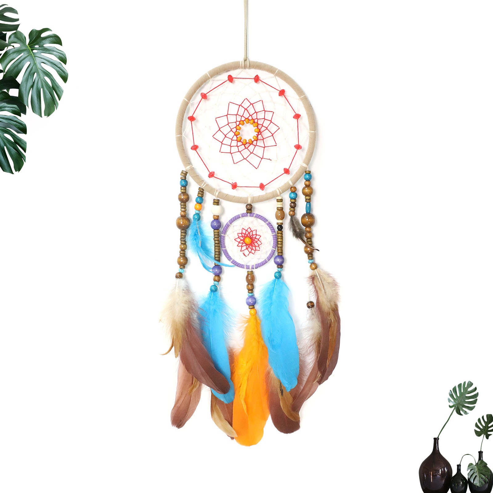 印第安捕梦网羽毛挂饰家居装饰壁挂壁饰风铃圣诞礼物室内壁挂式