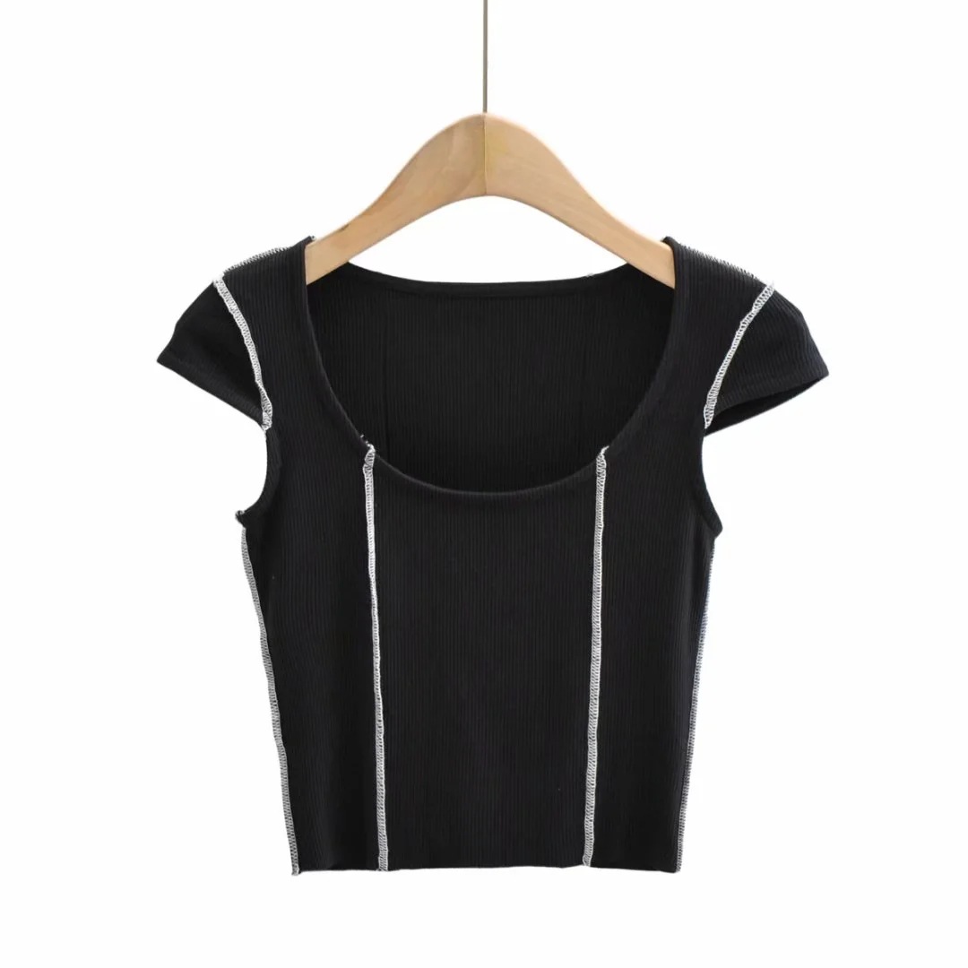 wholesale clothing vendors Nihaostyles elastic tight-fitting threaded short-sleeved T-shirt NSHS66337